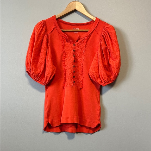 Anthropologie Pilcro Bella Henley Puff Sleeve Top - Picture 3 of 15